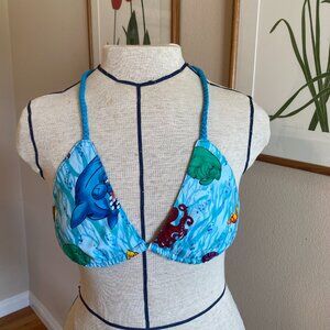 Handmade fabric & crochet bikini top adjustable festival top